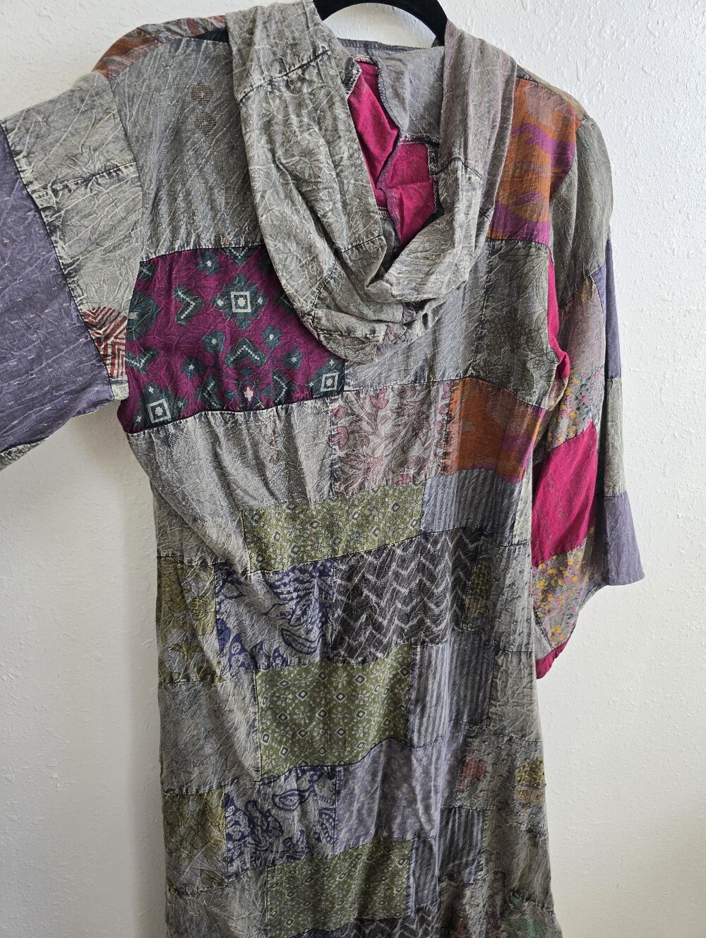 Earthbound Patchwork Maxi Dress in Gray with Jewel Tones Quilted Sz Small - Picture 9 of 10